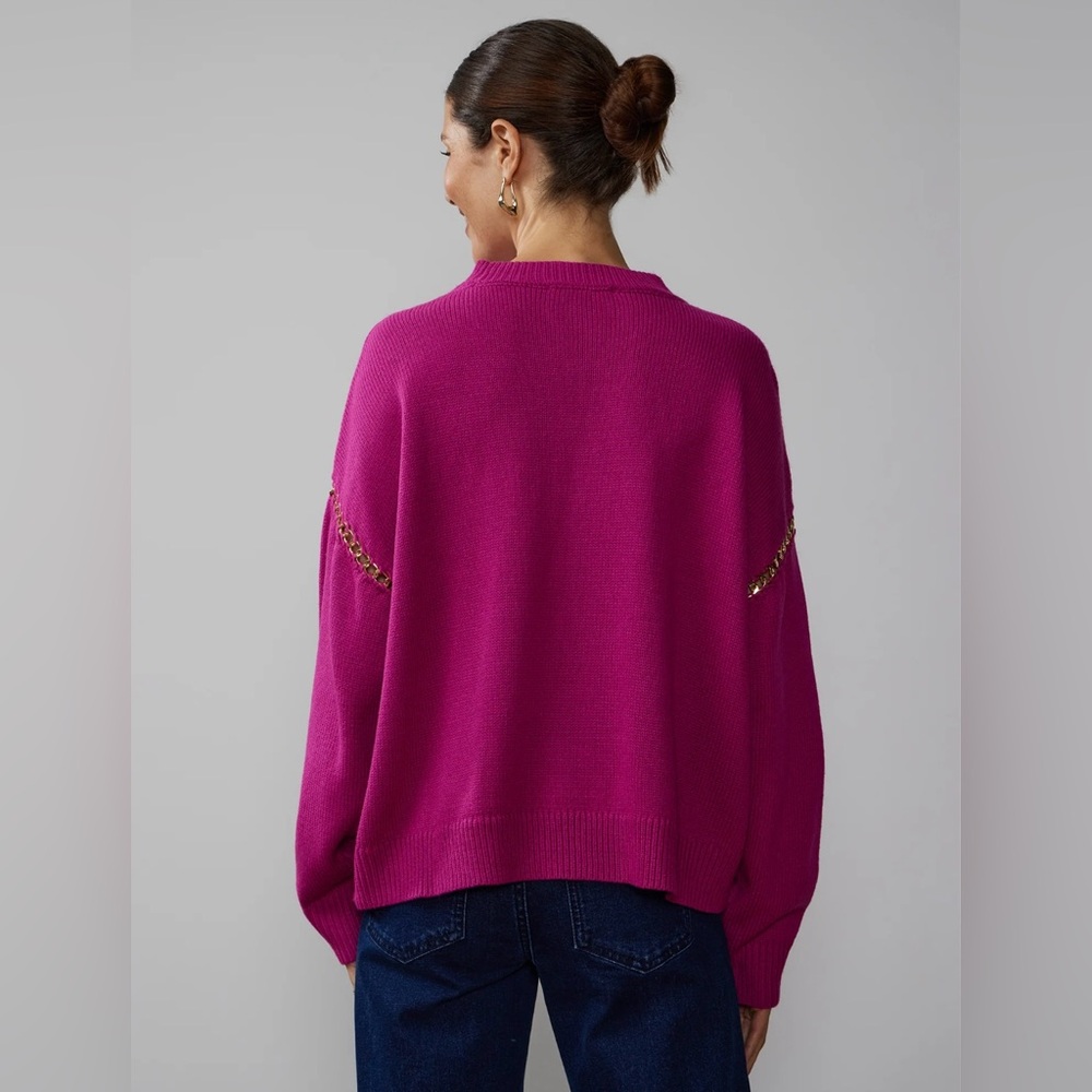 🛍️NEW New York & Company XL Pink Long Sleeve Crew Neck Gold Chain Swea… - Picture 2 of 3